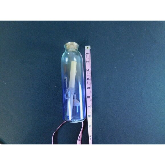 Glass Spell Bottle With Cork & Sealed Scroll 8" Clear & Blue - Picture 10 of 10